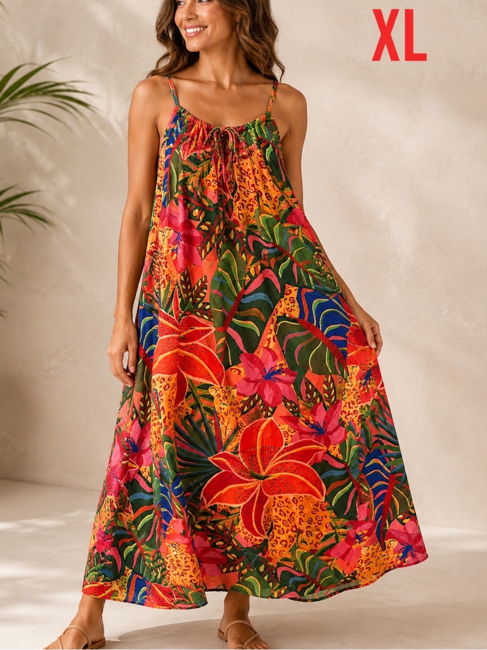 SHEIN Tropical Floral Multicolor Maxi Dress XL Pit 20”
Length 36”
Flowy